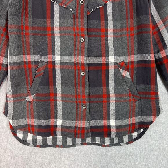 Cabi Gray Red Plaid Flannel Tavern Button Up Shirt Shacket Size Medium - Picture 3 of 9